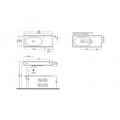 AREA Раковина без отверстий для смесителя, размер 90х35 см, цвет белый