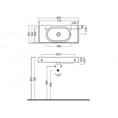 AREA Раковина подвесная, 1 отверстие для смесителя DX, размер 81х35 см, цвет белый