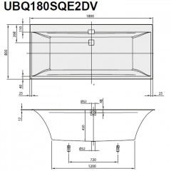 Villeroy&Boch Squaro edge 12 Ванна прямоугольная 1800*800*450, к-т ножек, слив-перелив цвет хром и белый, ванна цвет белый