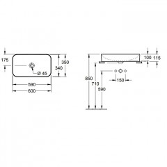 Villeroy&Boch Finion Раковина на тумбу 600*350*115, отверстия для смесителя-отсутствуют, CeramicPlus, цвет-альпийский белый