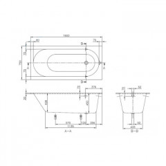 Villeroy&Boch Oberon Ванна прямоугольная 1600*750*450, с комплектом ножек, цвет белый (БЕЗ СЛИВА-ПЕРЕЛИВА)