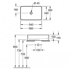 Villeroy&Boch Collaro Раковина 560*360*145, без отв. под смеситель, цвет альпийский белый