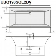 Villeroy&Boch Squaro Edge 12 Ванна 1900*900*450 ножки, слив-перелив цвет хром и белый, ванна цвет: белый