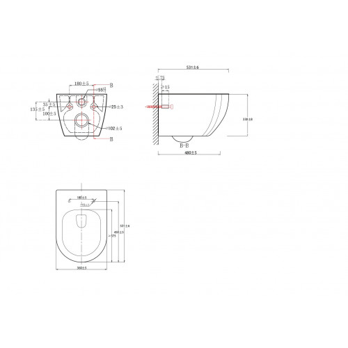 Унитаз подвесной безободковый AQUATEK ЕВРОПА AQ1190T-00 531*360*330 мм, смыв ТОРНАДО, горизонтальный выпуск, тонкое сиденье с механизмом плавного закрывания, крепеж