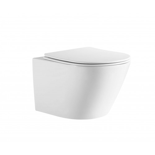 Унитаз подвесной безободковый AQUATEK ЛИБЕРТИ AQ1999T-00 500*360*350 мм, смыв ТОРНАДО, горизонтальный выпуск, тонкое сиденье с механизмом плавного закрывания, крепеж