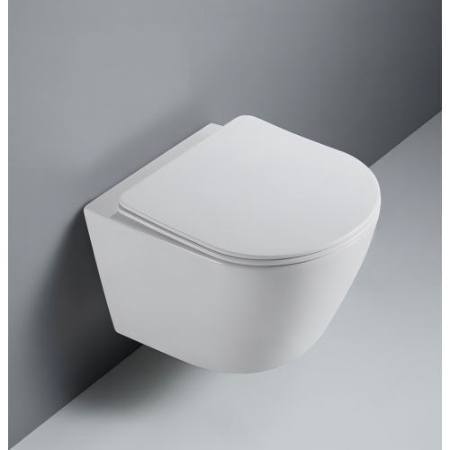 Унитаз подвесной безободковый AQUATEK ЛИБЕРТИ AQ1999T-00 500*360*350 мм, смыв ТОРНАДО, горизонтальный выпуск, тонкое сиденье с механизмом плавного закрывания, крепеж