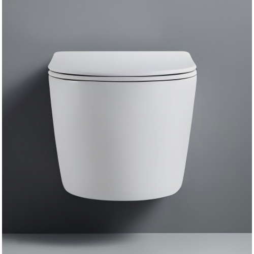 Унитаз подвесной безободковый AQUATEK ЛИБЕРТИ AQ1999T-00 500*360*350 мм, смыв ТОРНАДО, горизонтальный выпуск, тонкое сиденье с механизмом плавного закрывания, крепеж