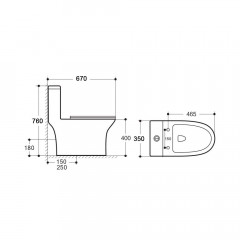 Унитаз-моноблок напольный, безободковый, система смыва торнадо, AQ2816T-00 ГЕЛИОС, 670*350*760, крышка-сиденье дюропласт soft-close