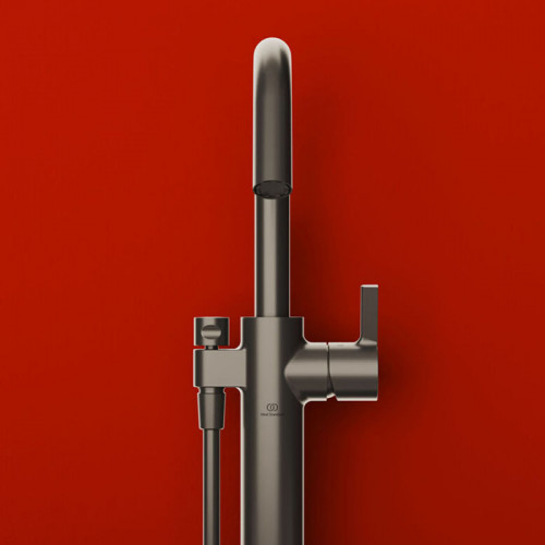 Ideal Standard Joy Смеситель для ванны, напольный, с ручным душем Stick, шланг Idealflex 125см, без A6133NU, цвет: PVD Magnetic Grey