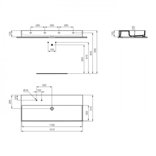 Ideal Standard Solos Раковина подвесная 120х50см, с 2 отв, без перелива, цвет: белый