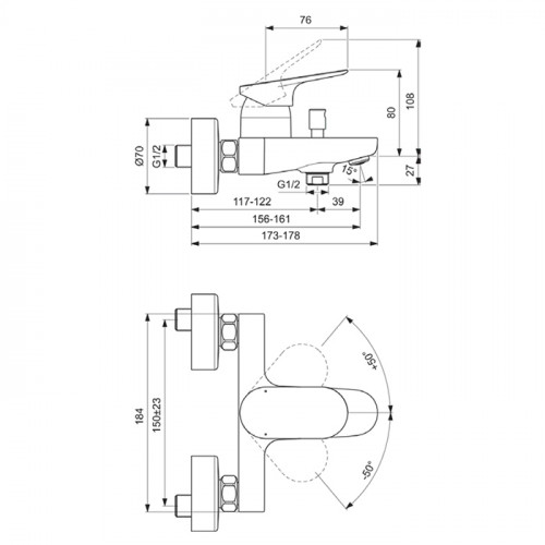 Ideal Standard Ceralife O Настенный смеситель для ванны/душа, цвет: хром