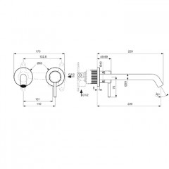 Ideal Standard Ceraline Nuovo Смеситель однорычажный для раковины на 2 отверстия из стены, излив 220 мм, внешняя часть, цвет: черный матовый