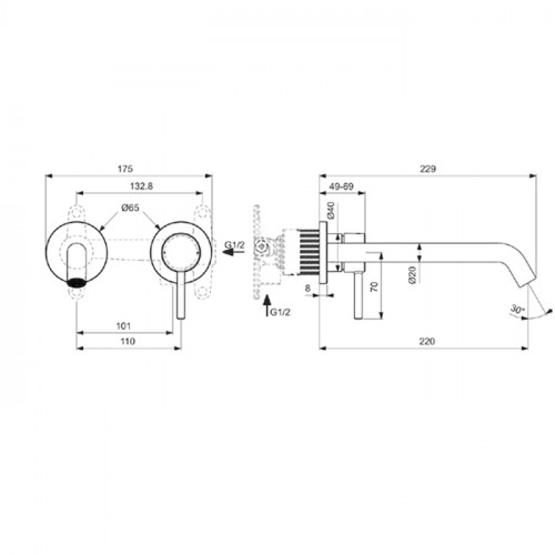 Ideal Standard Ceraline Nuovo Смеситель однорычажный для раковины на 2 отверстия из стены, излив 220 мм, внешняя часть, цвет: черный матовый