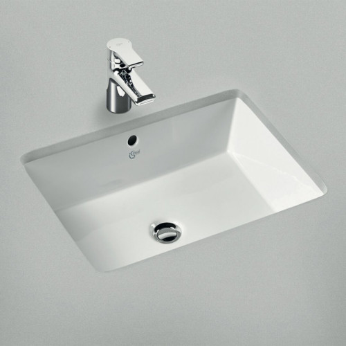 Ideal Standard Strada Раковина 595х440 мм, прямоугольная с переливом, встраиваемая снизу без отв. под смес., с крепежом, цвет: белый глянец
