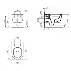 Ideal Standard Blend Curve Унитаз подвесной 545х360 мм безободковый RimLS+ с покрытием Ideal Plus, с крепежом для скрытого монтажа, цвет: белый глянец