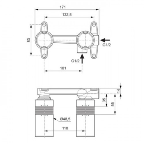 Ideal Standard BUILT-IN Встраиваемая часть однорычажного смесителя для раковины, резьба 1/2''