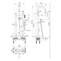 Ideal Standard Joy Neo Смеситель для ванны, напольный, с душевым набором, шлангом IDEALFLEX® 125см, цвет: PVD Magnetic Grey