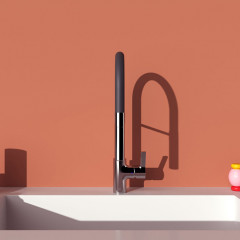 Ideal Standard Gusto Смеситель для кухни высокий с выдвижным изливом,поворотный 360°, чёрный шланг, 2 типа струи - переключение кнопка, цвет: хром