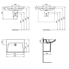 Ideal Standard La Dolce Vita Раковина 660х470хh125 мм, подвесная/накладная, без отв, с переливом и крепежом, покрытие: Diamatec® цвет: белый глянец