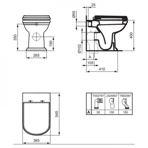 Ideal Standard Calla Унитаз приставной 54.5х36.5см, с сиденьем, цвет: белый