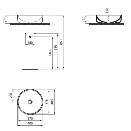 Ideal Standard i.life O Раковина овальная d36 см, без отверстия под смеситель, без перелива, цвет: белый глянец
