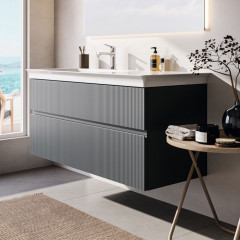 IS Finesse Тумба подвесная 120х50 см L, 2 ящика softclose,ручка-паз,без сифона EE23033967. Для раковин E2632,E2706,E2697 Ribbed Matt ashblue Lacquered