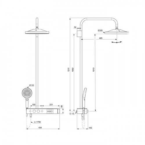 Ideal Standard Ceratherm Solos Душевая стойка, термостат, верхний душ 30см, руч.душ 13см, шланг 175см, цвет: PVD Silver Storm