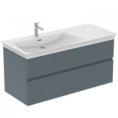 IS Finesse Тумба подвесная 120х50 см L, 2 ящика softclose,ручка-паз,без сифона EE23033967. Для раковин E2632,E2706,E2697 Ribbed Matt ashblue Lacquered