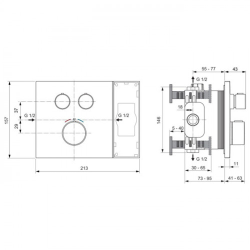 Ideal Standard Ceratherm Navigo Solos Смеситель для душа, встраиваемый, термостатический, без комплектом EASY-BOX A1000NU, цвет: PVD Silver Storm