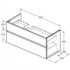 IS Finesse Тумба подвесная 120х50 см L, 2 ящика softclose,ручка-паз,без сифона EE23033967. Для раковин E2632,E2706,E2697 Ribbed Matt ashblue Lacquered