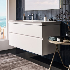 IS Finesse Тумба подвесная 120х50 см левая, 2 ящика softclose, ручка-паз, без сифона EE23033967. Для раковин E2632,E2706,E2696 белый матовый