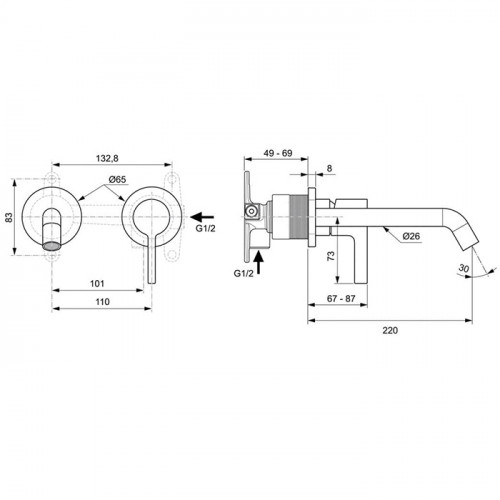 Ideal Standard Joy Cмеситель для раковины, встраиваемый, излив: 22.5см, без комплектом №1 A1313NU, цвет: PVD Silver Storm