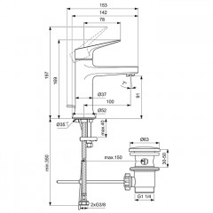 Ideal Standard La Dolce Vita Смеситель для раковины, на 1 отв, с донным клапаном, цвет: PVD Silver Storm