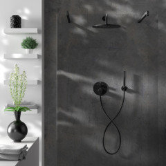 Ideal Standard Ceratherm T100 Душ комплект: встроен. термостат+наруж. часть с перекл., руч душ, верх. душ: 300 мм+штанга: 400 мм цвет: чёрный матовый