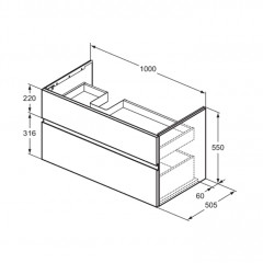 IS Finesse Тумба подвесная 100х50 см. L, 2 ящ. softclose, ручка-паз, без сифона EE23033967,для раковин E2646,E2703,E2679 Ribbed Matt ashblue Lacquered