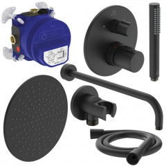 Ideal Standard Ceratherm T100 Душ комплект: встроен. термостат+наруж. часть с перекл., руч душ, верх. душ: 300 мм+штанга: 400 мм цвет: чёрный матовый