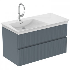 IS Finesse Тумба подвесная 100х50 см. L, 2 ящ. softclose, ручка-паз, без сифона EE23033967,для раковин E2646,E2703,E2679 Ribbed Matt ashblue Lacquered