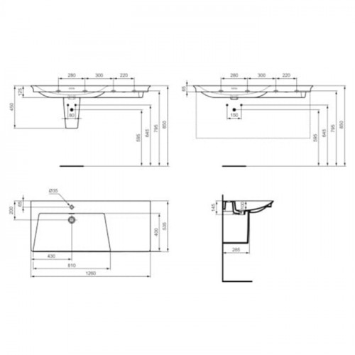 Ideal Standard La Dolce Vita Раковина подвесная 126х53.5см, sx, с 1 отв, цвет: белый