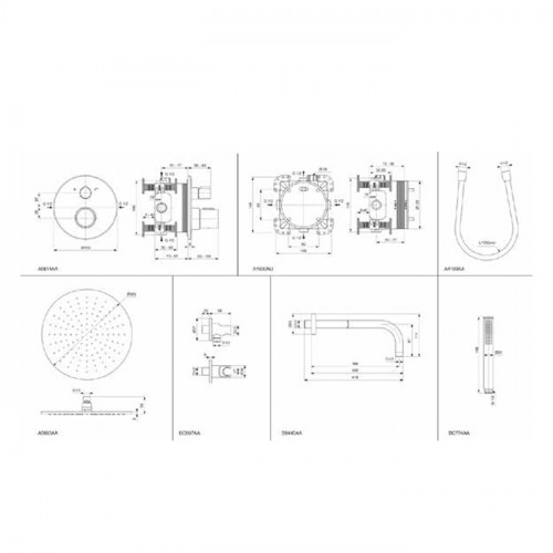 Ideal Standard Ceratherm T100 Душ комплект: встроен. термостат+наруж. часть с перекл., руч душ, верх. душ: 300 мм+штанга: 400 мм цвет: чёрный матовый