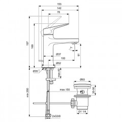 Ideal Standard La Dolce Vita Смеситель для раковины, на 1 отв, с донным клапаном, цвет: PVD Magnetic Grey