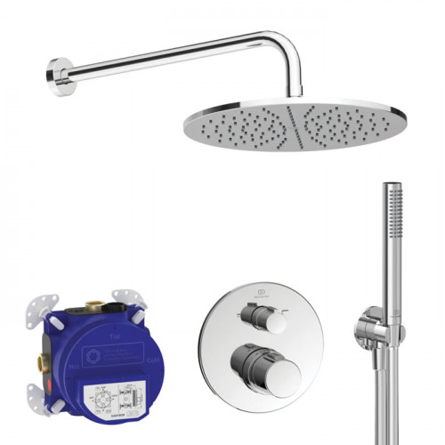 Ideal Standard Ceratherm T100 Душ комплект: встроен. термостат+наруж. часть с перекл., руч душ+, верх. душ: 300 мм+штанга: 400 мм цвет: хром
