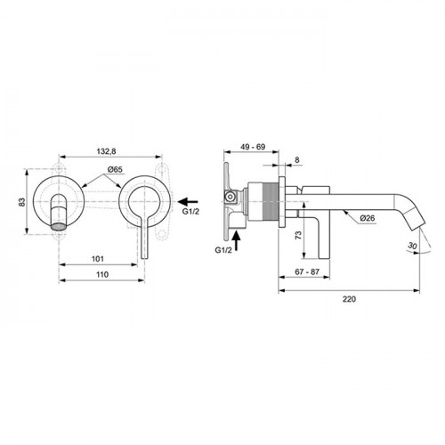 Ideal Standard Joy Смеситель для раковины, встраиваемый, излив: 22.5см, без комплектом №1 A1313NU, цвет: хром