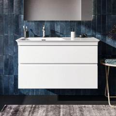 IS Finesse Тумба подвесная 100х50 см.левая, 2 ящика softclose, ручка-паз, без сифона EE23033967. Для раковин E2646,E2703,E2678 белый матовый