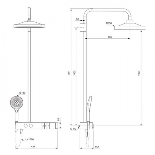 Ideal Standard Ceratherm Solos Душевая стойка, термостат, верхний душ 33см, руч.душ 13см, шланг 175см, цвет: хром