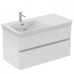 IS Finesse Тумба подвесная 100х50 см.левая, 2 ящика softclose, ручка-паз, без сифона EE23033967. Для раковин E2646,E2703,E2678 белый матовый
