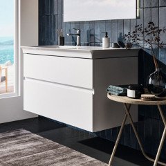 IS Finesse Тумба подвесная 100х50 см.левая, 2 ящика softclose, ручка-паз, без сифона EE23033967. Для раковин E2646,E2703,E2678 белый матовый