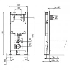 Ideal Standard Prosys Eco Frame 2 Инсталляция для подвесного унитаза, 50хh115х13 см, 6/3 л (регулировка до 4,5/3 л) с крепежом, без кнопки смыва