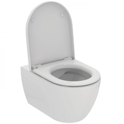 Ideal Standard Ellise Унитаз подвесной 545х365 мм безободковый с сиденьем и крышкой SoftClose, со скрытым крепежом цвет: белый глянец