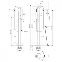 Ideal Standard La Dolce Vita Смеситель для ванны, напольный, с ручным душем, без A6133NU, цвет: PVD Silver Storm