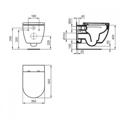 Ideal Standard Ellise Унитаз подвесной 545х365 мм безободковый с сиденьем и крышкой SoftClose, со скрытым крепежом цвет: белый глянец